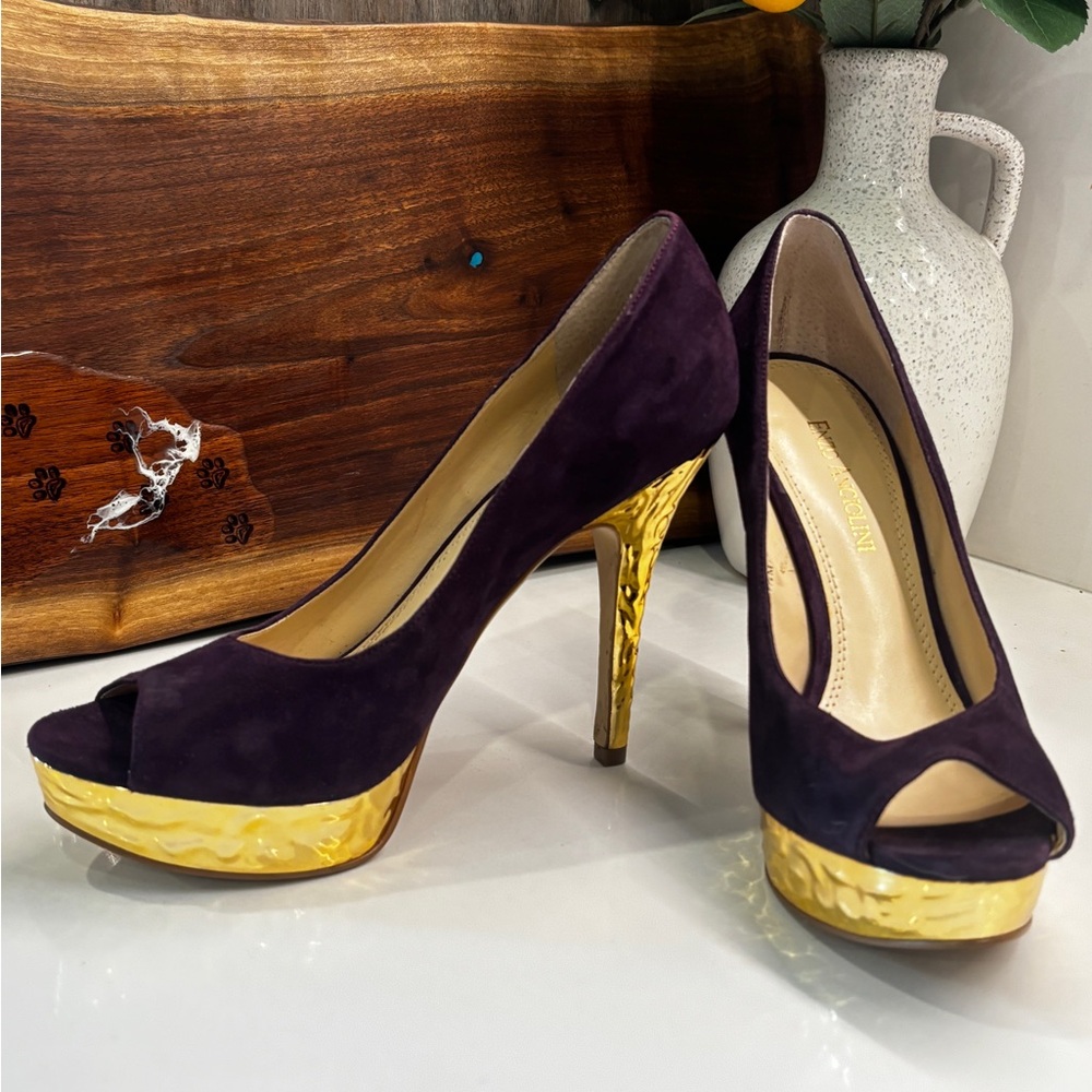 Enzo Angiolini Purple and Gold Platform Heels